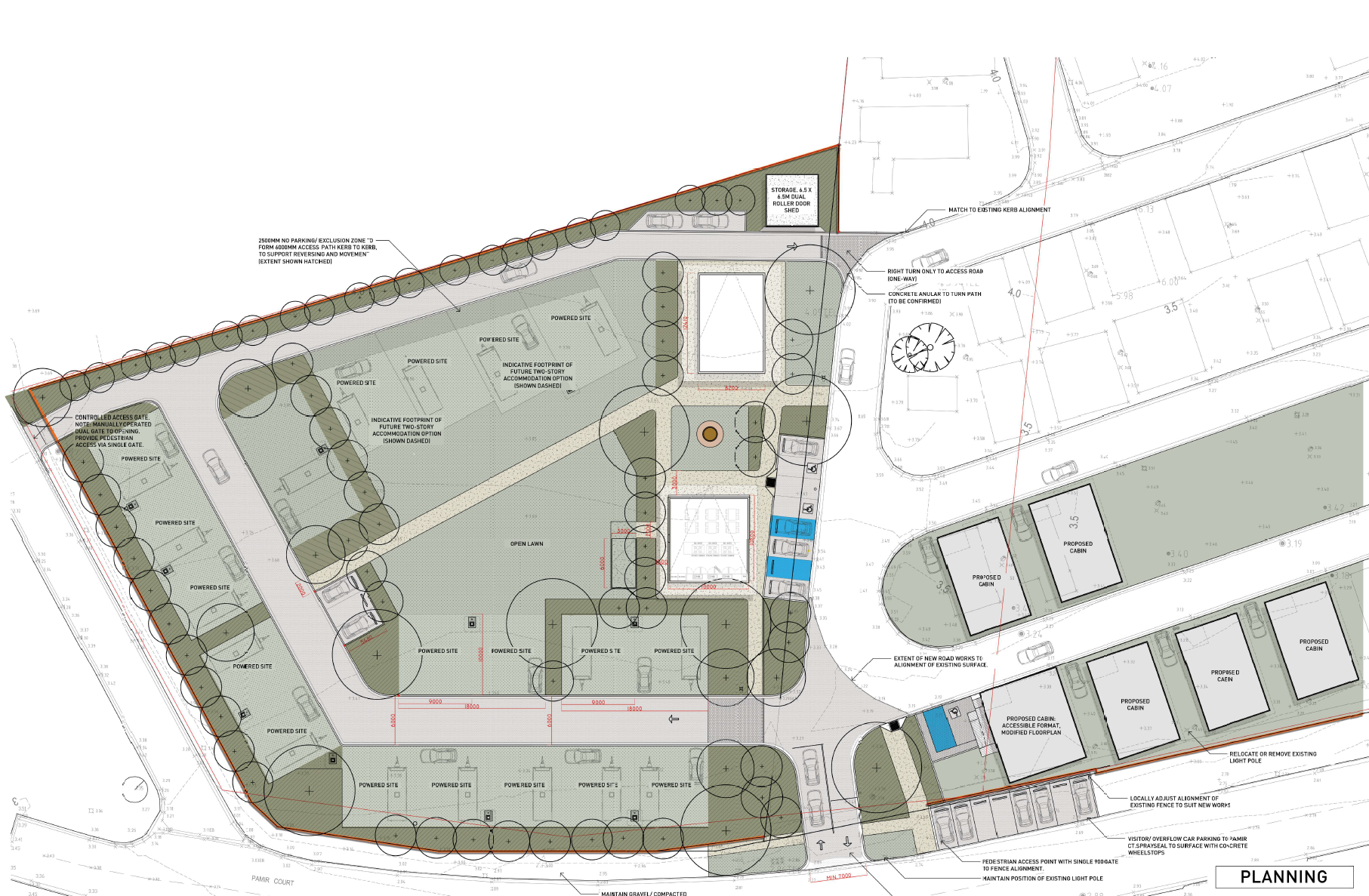 Proposed park extension layout with new powered sites, kitchen and toilets